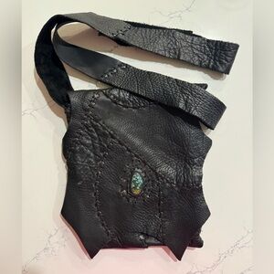 Black Leather Women's Crossbody Bag with Turquoise Accent